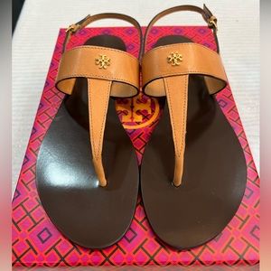NEW Tory Burch Capri Thong Sandal Sz 8 Brandy Brown